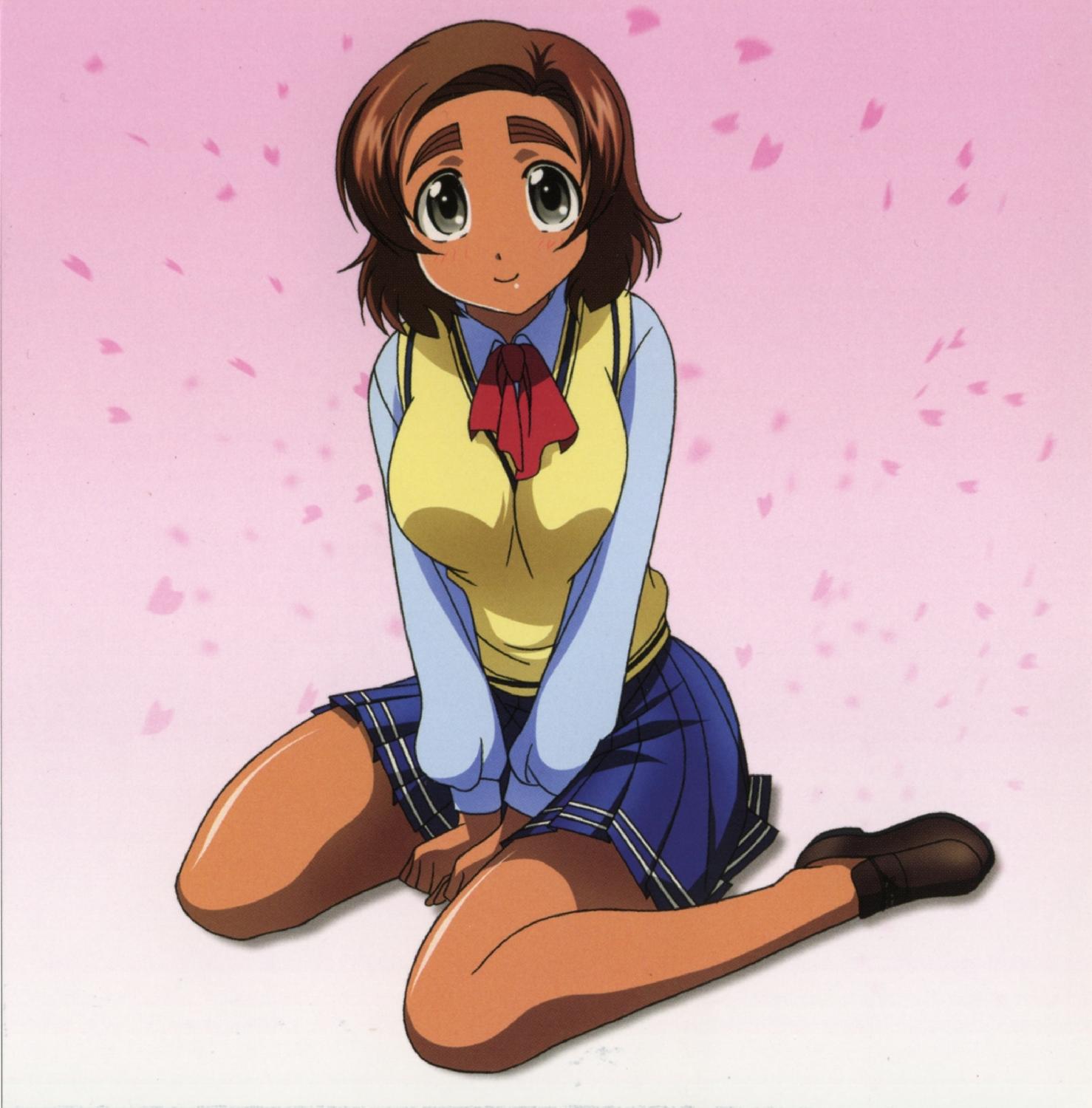 highres, tagme, blush, bow, dark skin, short hair