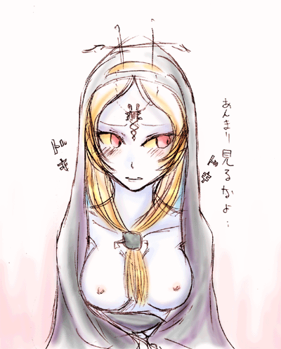 midna, midna (true), nintendo, the legend of zelda, lowres, spoilers, 1girl, blue skin, blush, breasts, colored skin, long hair, open clothes, open shirt, shirt