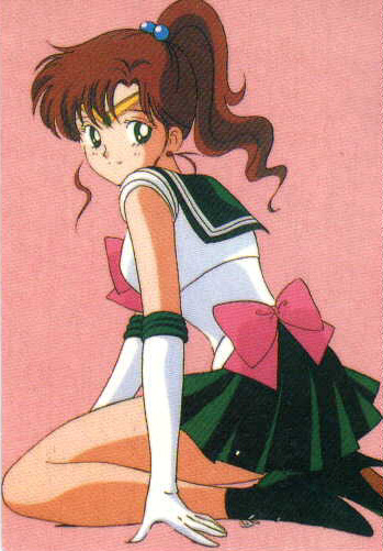 kino makoto, sailor jupiter, bishoujo senshi sailor moon, 1990s (style), 1girl, brown hair, elbow gloves, female focus, gloves, green eyes, ponytail, ribbon, skirt, solo