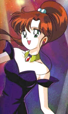 kino makoto, bishoujo senshi sailor moon, lowres, 1990s (style), 1girl, bare shoulders, brown hair, dress, female focus, green eyes, jewelry, open mouth, ponytail, solo