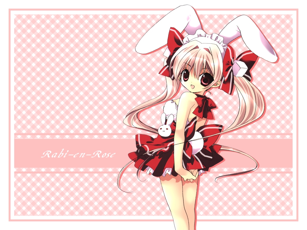 usada hikaru, di gi charat, tagme, 1girl, animal ears, maid, open mouth, pink hair, rabbit ears, red eyes, solo