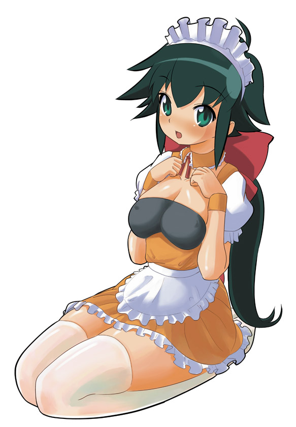 keroro gunsou, blush, bow, breasts, long hair, maid, skirt, thighhighs