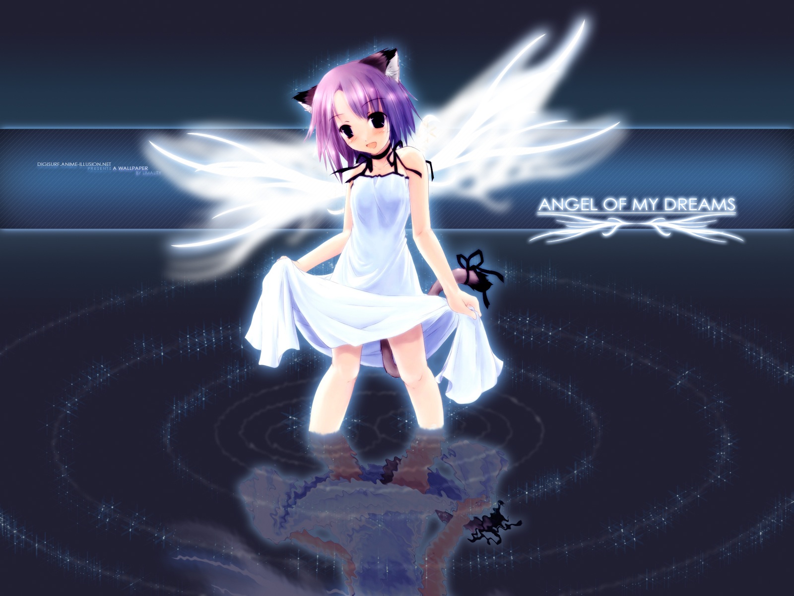 highres, animal ears, blush, cat ears, cat tail, dress, short hair, tail, wings