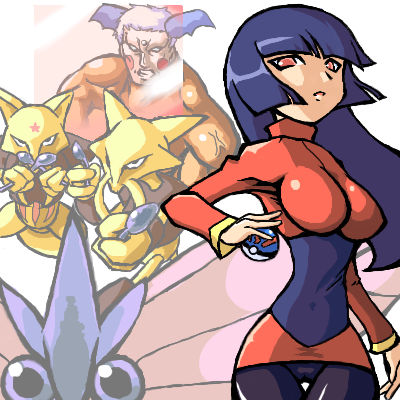 alakazam, kadabra, mr. mime, sabrina (pokemon), venomoth, nintendo, pokemon, lowres, gen 1 pokemon, gym leader, long hair, panties, poke ball, pokemon (creature), spandex, underwear