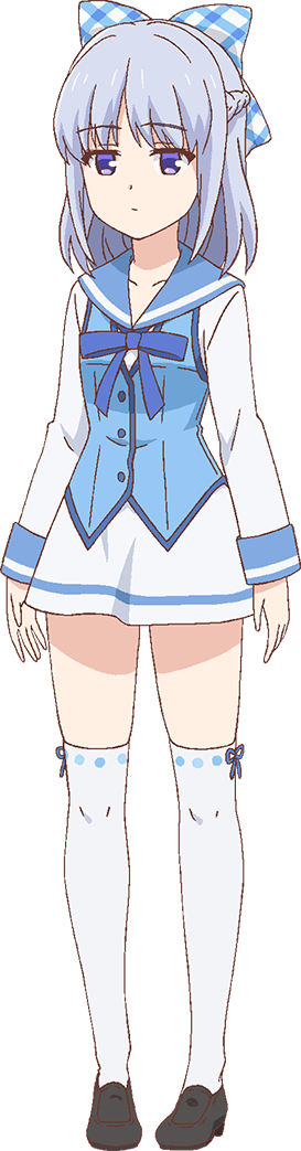 satou takeshi, kobotoke nagi, irodorimidori, official art, 1girl, anime coloring, blue bow, blue eyes, blue hair, blue sailor collar, blue vest, bow, braid, breasts, closed mouth, collarbone, crown braid, dress, full body, grey shoes, hair bow, jitome, loafers, long sleeves, looking at viewer, medium hair, plaid bow, sailor collar, sailor dress, school uniform, shoes, simple background, small breasts, solo, standing, tachi-e, thighhighs, thighs, transparent background, vest, white thighhighs