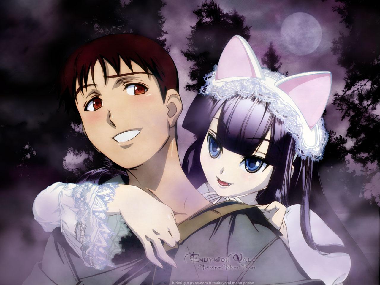 hazuki (tsukuyomi), tsukuyomi moonphase, 00s, animal ears, cat ears, fang, goth fashion, lace, long hair