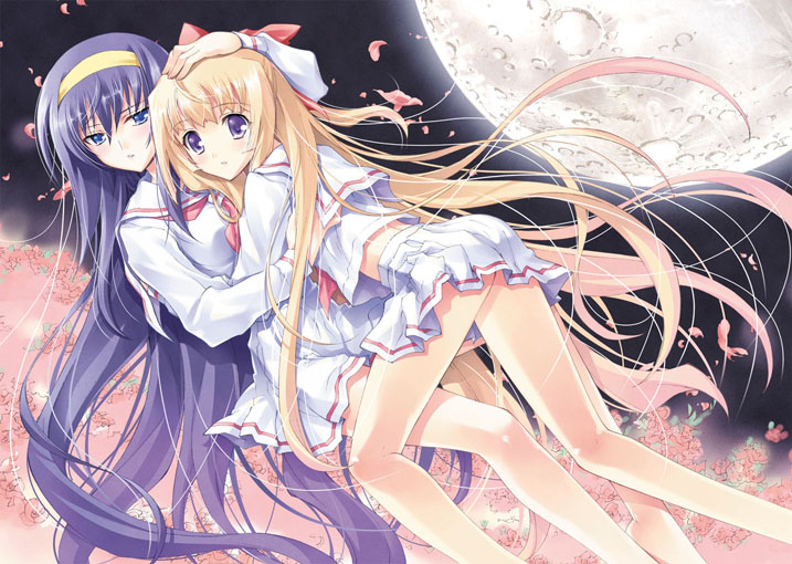 tagme, blush, long hair, school uniform, serafuku, skirt, yuri