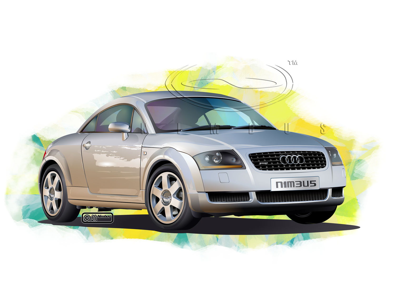 nimbus goldbrum, audi, original, commentary request, 2025, artist name, audi quattro, car, copyright notice, dated, license plate, logo, motor vehicle, no humans, product placement, shadow, simple background, sports car, vehicle focus, watermark, white background