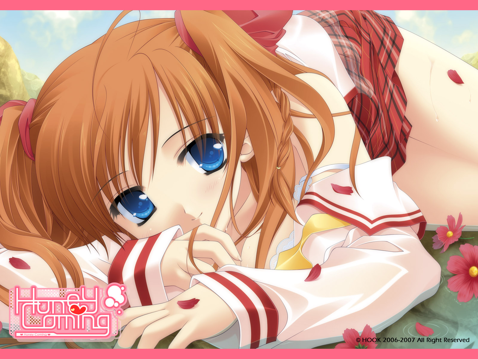 honeycoming royalsweet, highres, blush, long hair, school uniform, serafuku, skirt, wet