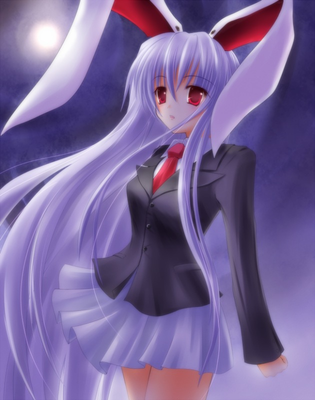 shirotsuki kouta, reisen udongein inaba, touhou, 1girl, animal ears, blazer, female focus, jacket, long hair, necktie, pleated skirt, rabbit ears, rabbit girl, red eyes, red necktie, skirt, solo
