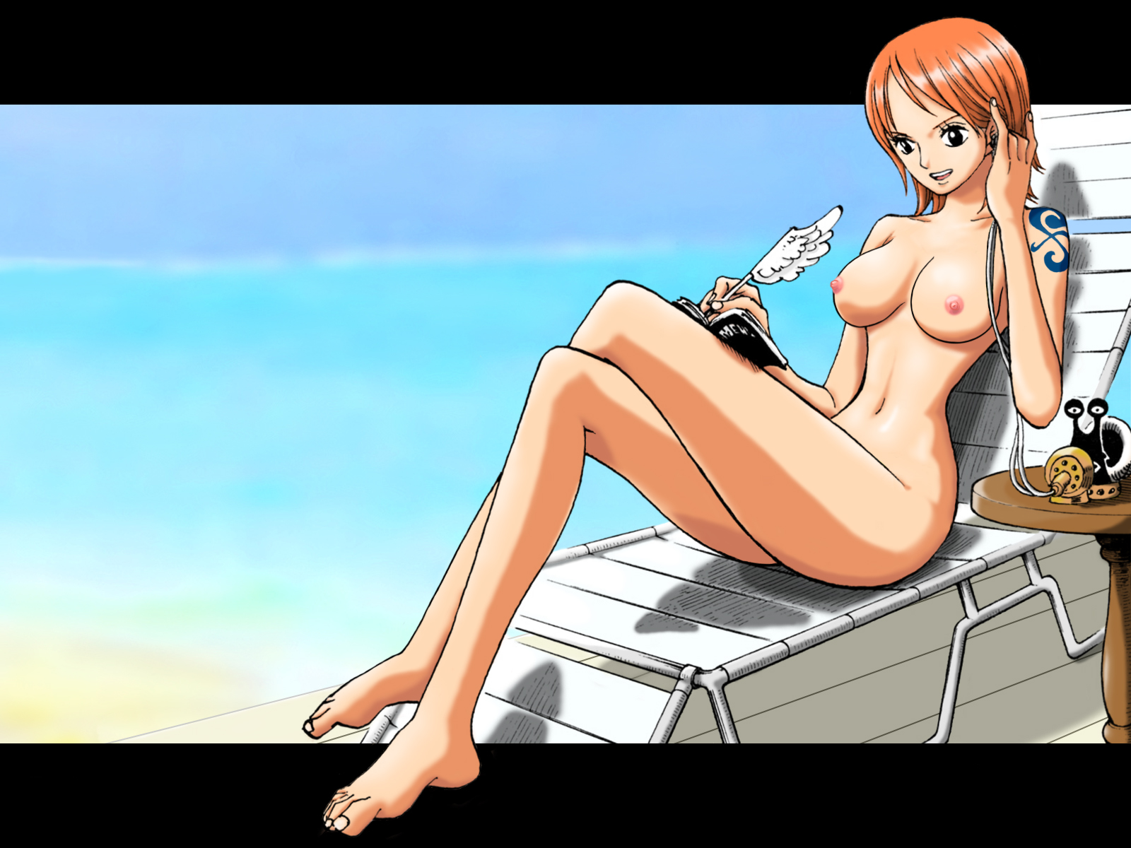 nami (one piece), one piece, highres, barefoot, breasts, nude, short hair