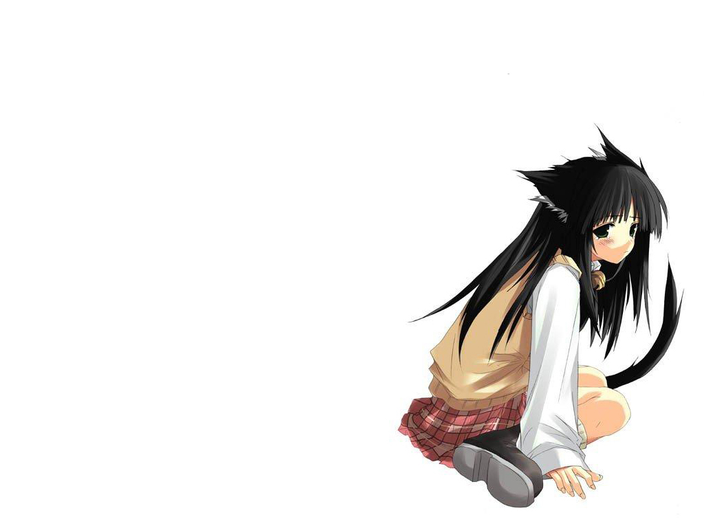 animal ears, blush, cat ears, cat tail, long hair, skirt, tail