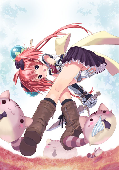 kiira, armor, ass, blush, boots, clothes theft, convenient skirt, fantasy, legs, loli, long hair, miniskirt, no panties, panties, skirt, solo, striped clothes, striped panties, sword, theft, underwear, underwear theft, weapon