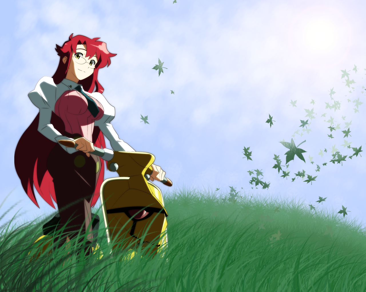 yoko littner, yomako, tengen toppa gurren lagann, 00s, glasses, long hair, red hair, teacher, yellow eyes