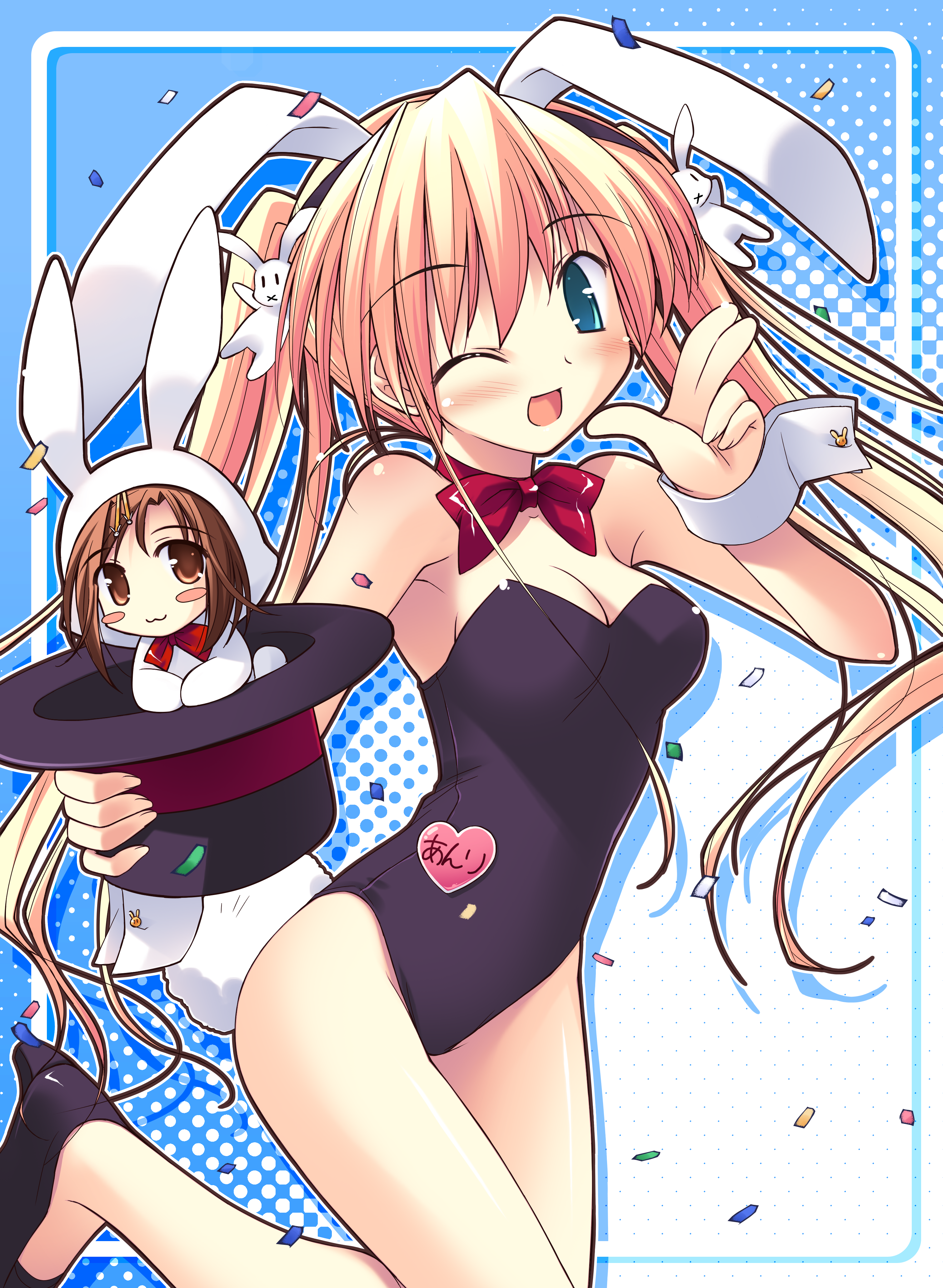 absurdres, highres, tagme, blush, chibi, long hair, playboy bunny, tail