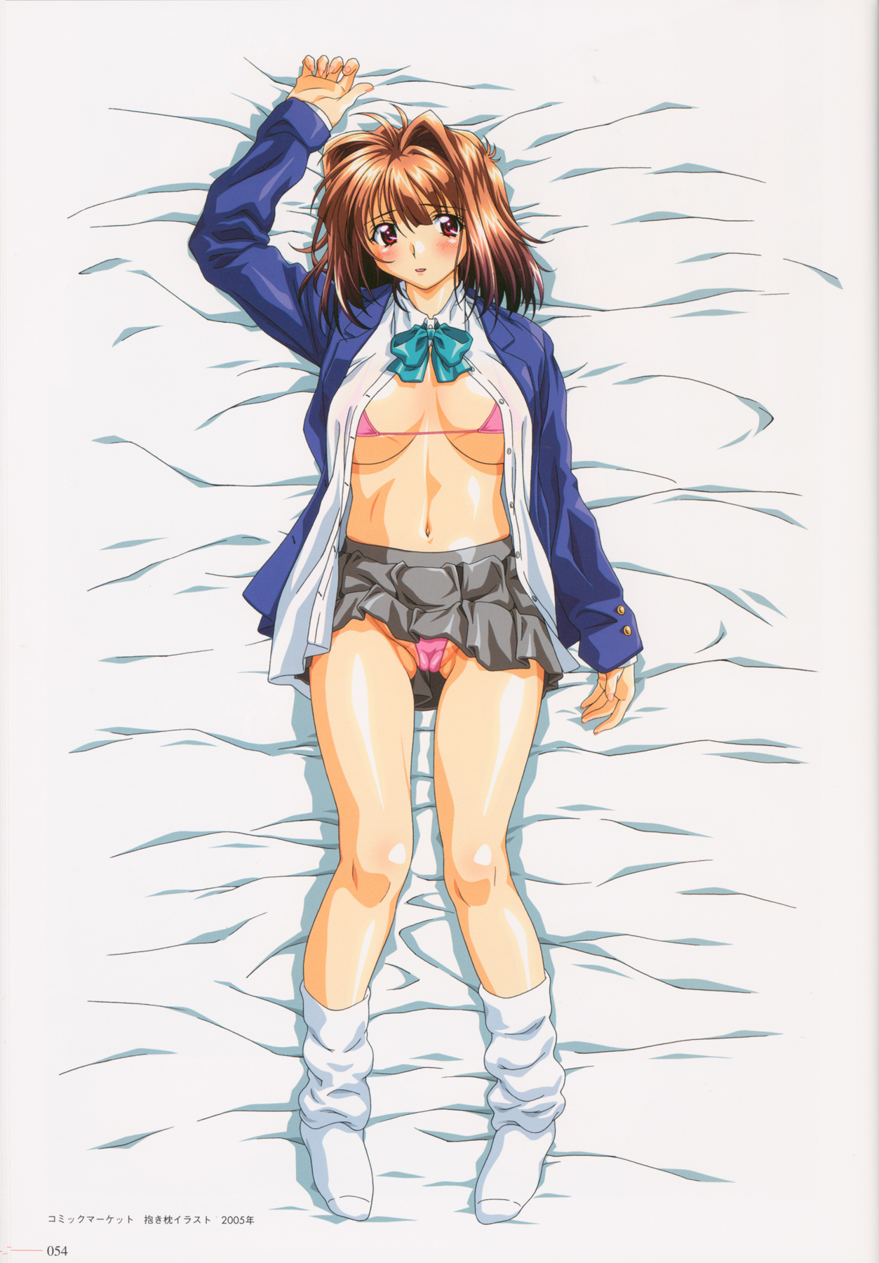 highres, blush, breasts, open clothes, open shirt, panties, shirt, short hair, skirt, underwear