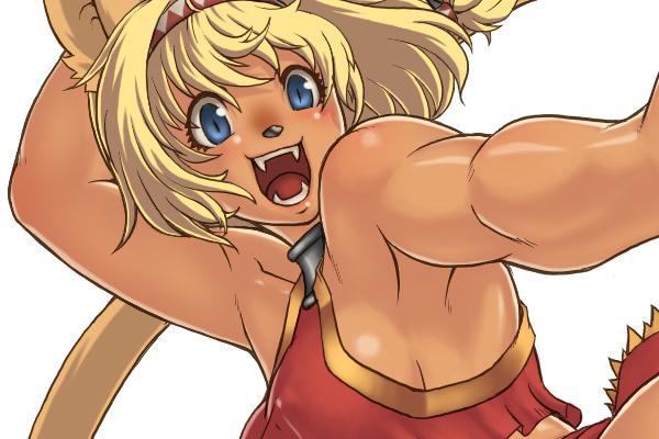 mithra (ff11), final fantasy, final fantasy xi, tagme, 00s, animal ears, blush, cat ears, fang, long hair
