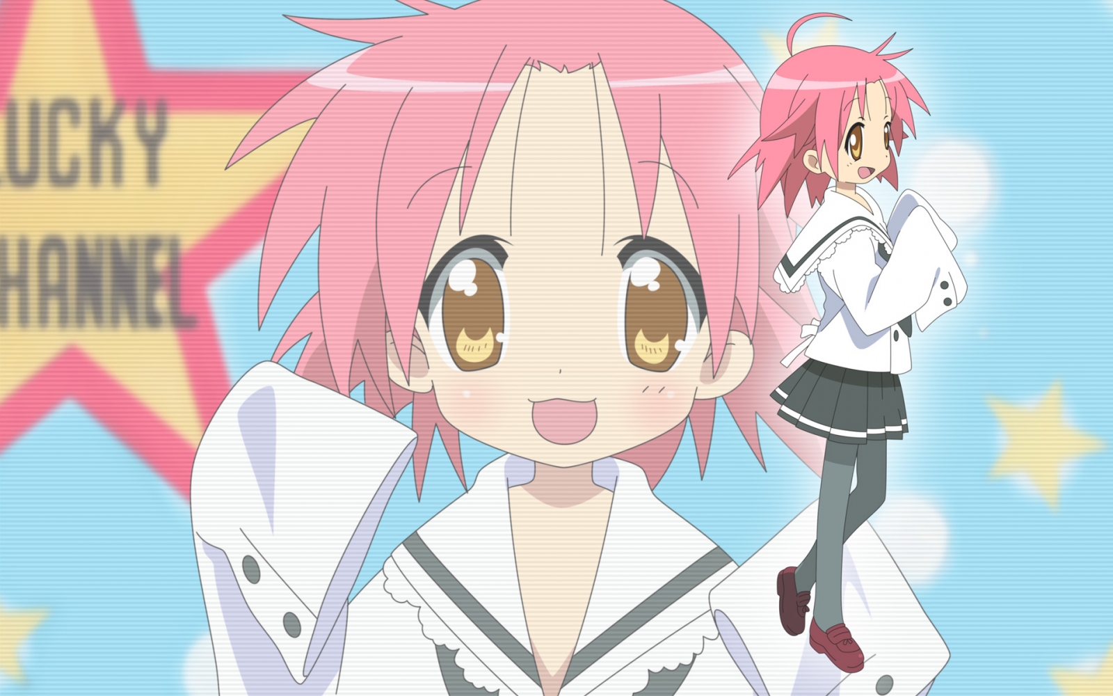 kogami akira, lucky star, highres, 00s, blush, pantyhose, short hair, skirt, thighhighs