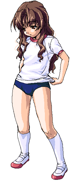 onegai teacher, animated, animated gif, 00s, 1girl, brown eyes, brown hair, buruma, long hair, socks, underwear