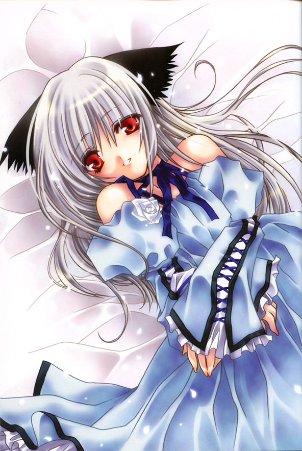 animal ears, cat ears, dress, lace, long hair, smile