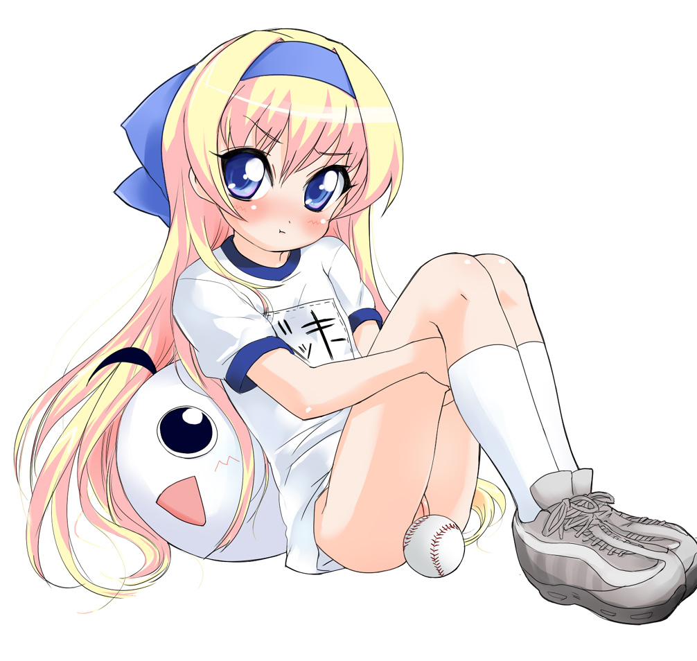 rebecca miyamoto, pani poni dash!, artist request, 00s, blonde hair, blush, flat chest, loli, long hair, no panties, pussy, shirt, socks