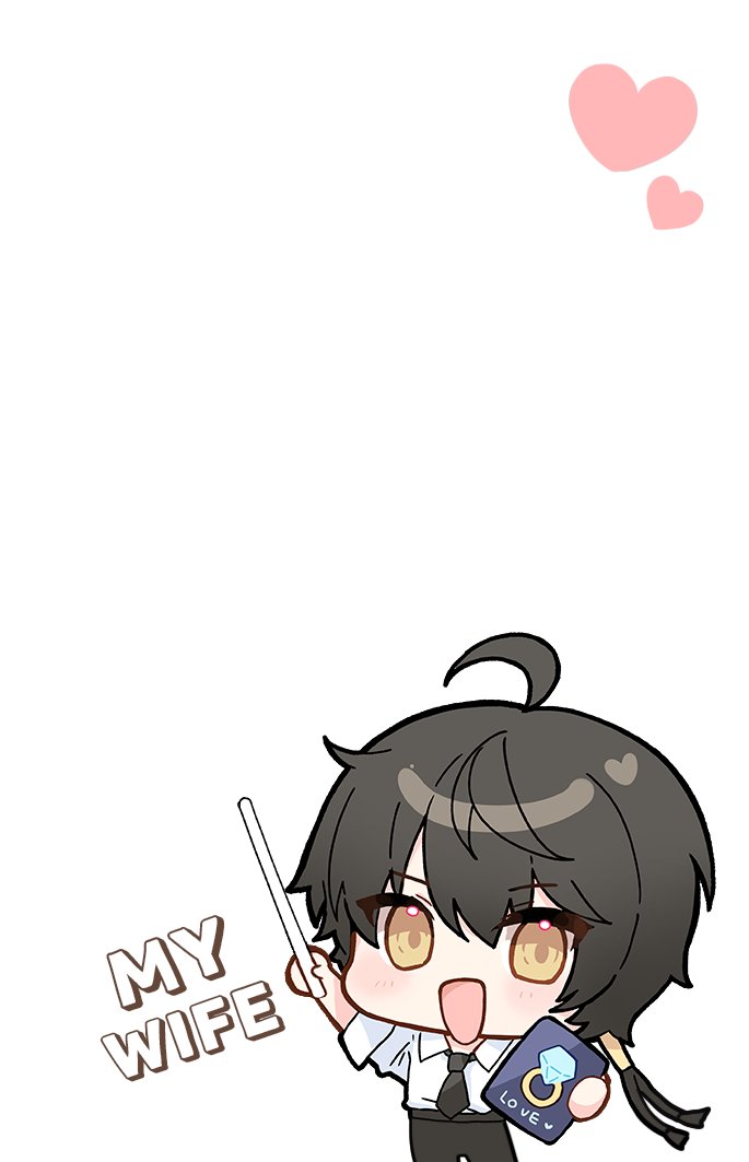 apple caramel, male rover (wuthering waves), rover (wuthering waves), wuthering waves, commentary, english commentary, 1boy, alternate costume, black hair, black necktie, black pants, chibi, collared shirt, english text, heart, holding, necktie, open mouth, pants, salaryman, shirt, simple background, smile, solo, template, white background, yellow eyes