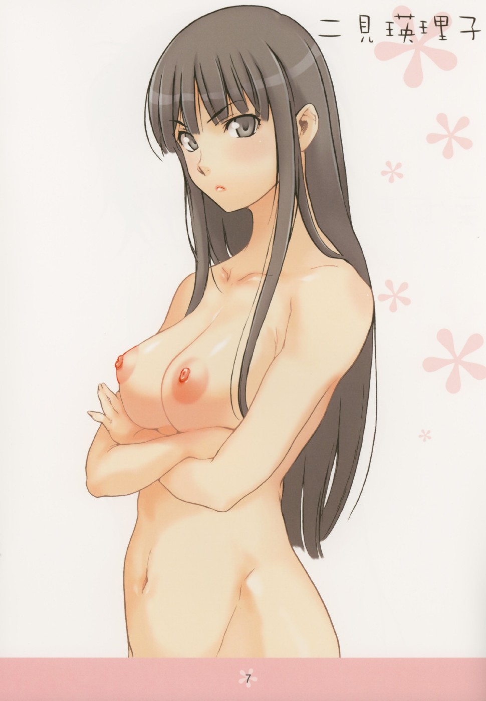machwing, nagi raiun, futami eriko, kimi kiss, highres, 1girl, breasts, female focus, long hair, nipples, nude, simple background, solo