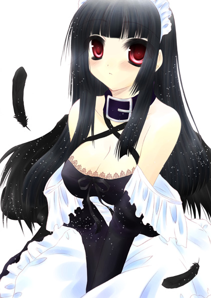 artist request, character request, copyright request, tagme, 1girl, blush, dress, female focus, long hair, maid, solo