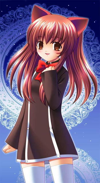animal ears, blush, cat ears, long hair, skirt, thighhighs