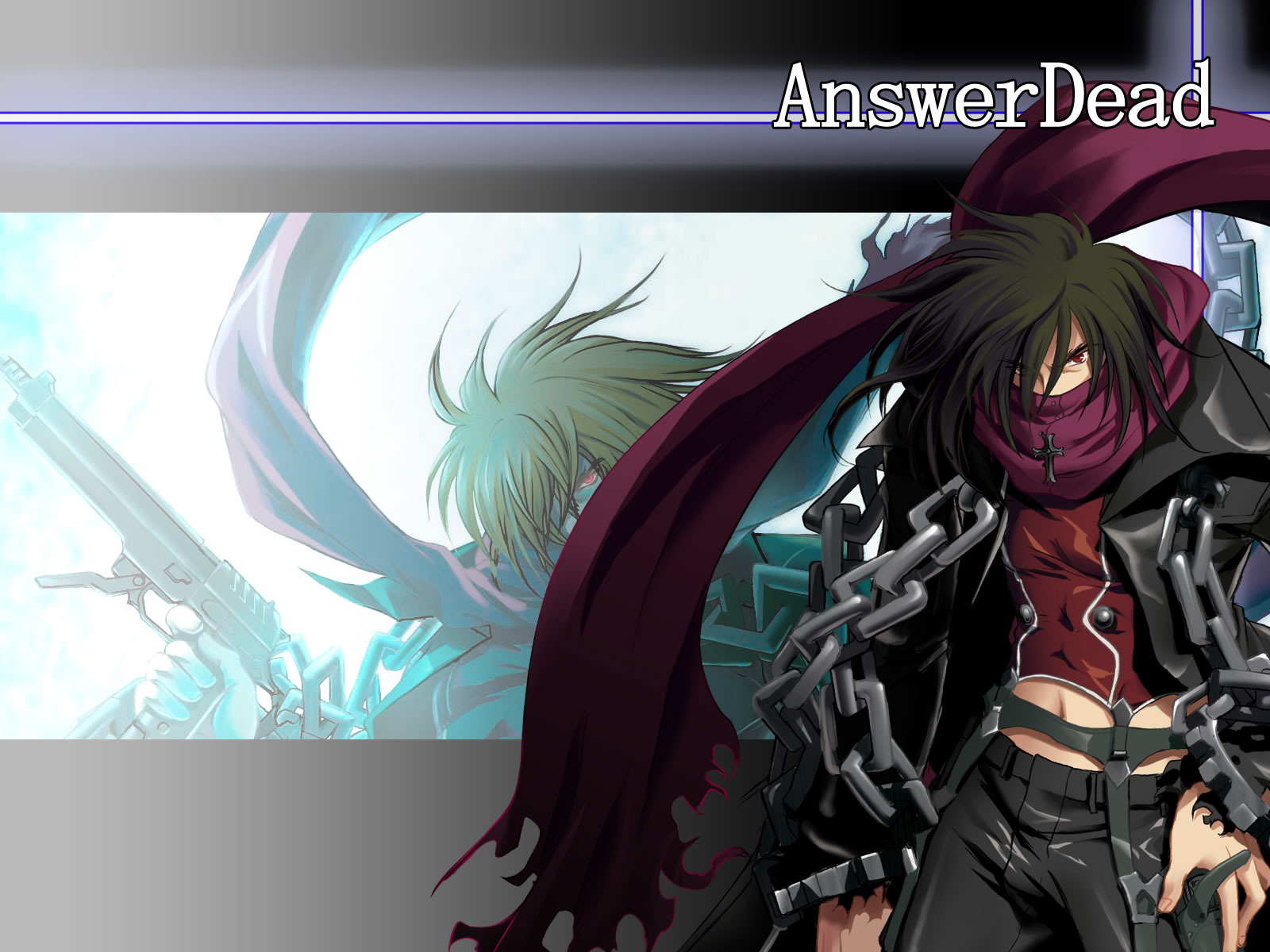 le chocolat, answer dead, highres, chain, cross, goth fashion, male focus, midriff, scarf