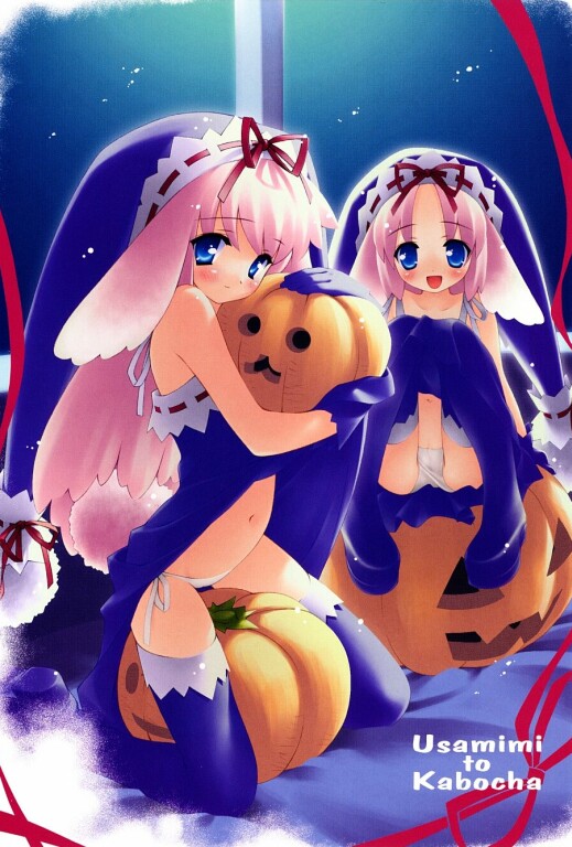animal ears, blue eyes, blush, bow, cameltoe, dress, flat chest, gloves, hat, loli, long hair, panties, pink hair, rabbit ears, siblings, side-tie panties, thighhighs, twins, underwear