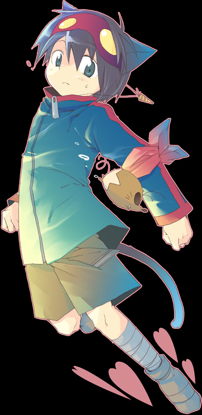 boota (ttgl), simon (ttgl), gainax, tengen toppa gurren lagann, long image, tall image, 00s, animal ears, bandages, black hair, cat boy, cat ears, child, green eyes, male focus, short hair, shorts