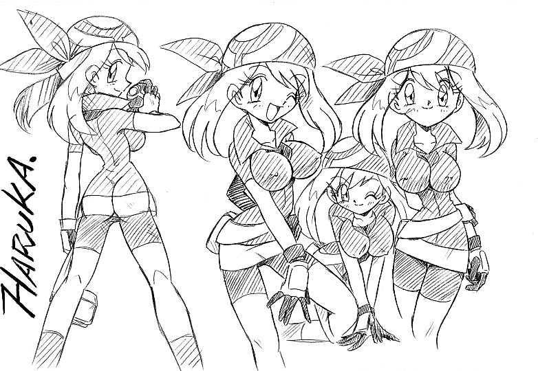 arukime, arukimedesu, may (pokemon), nintendo, pokemon, tagme, blush, breasts, monochrome