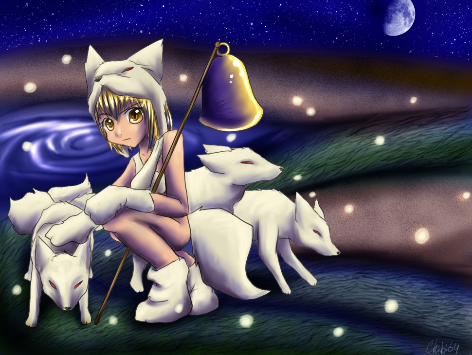moonlight flower, ragnarok online, animal ears, blonde hair, fox, fox ears, game, gloves, hat, no panties, short hair, tail, thighhighs, yellow eyes