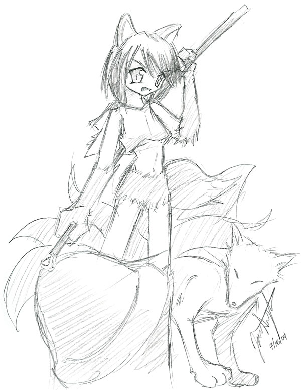 moonlight flower, ragnarok online, animal ears, fang, flat chest, fox, fox ears, game, gloves, hat, short hair, skirt, tail