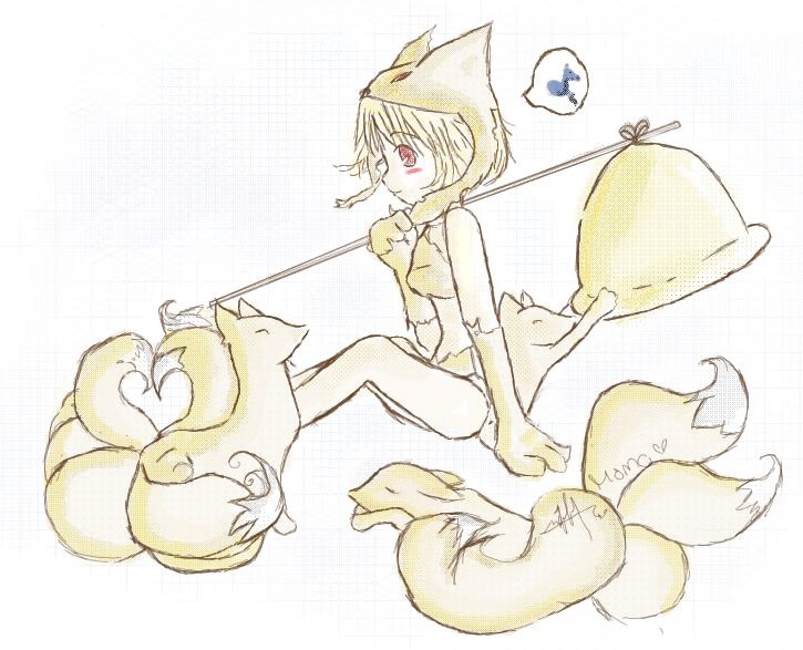 moonlight flower, ragnarok online, animal ears, blonde hair, brown eyes, fox, fox ears, game, gloves, hat, panties, short hair, underwear
