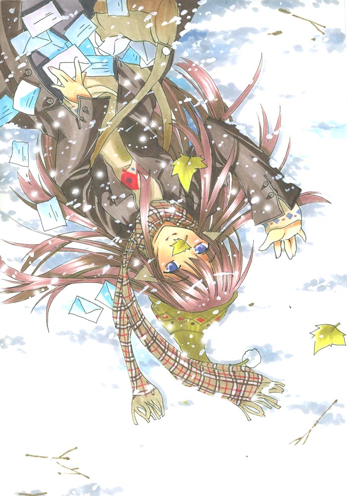 too (totoo), toounit, animal ears, blue eyes, brown hair, cat ears, long hair, scarf