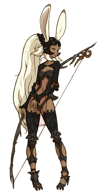 fran (ff12), final fantasy, final fantasy xii, 00s, animal ears, armor, bow (weapon), fake animal ears, game, gloves, helmet, high heels, long hair, playboy bunny, ponytail, rabbit ears, red eyes, shoes, thighhighs, viera, weapon, white hair