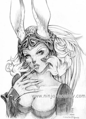 fran (ff12), final fantasy, final fantasy xii, lowres, 00s, animal ears, fake animal ears, game, helmet, long hair, playboy bunny, rabbit ears