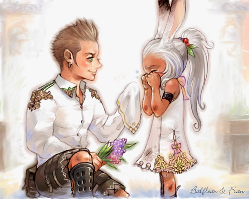 fran (ff12), final fantasy, final fantasy xii, lowres, 00s, animal ears, armband, dress, fake animal ears, flat chest, game, long hair, playboy bunny, ponytail, rabbit ears, tears, white hair