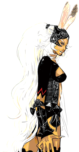 fran (ff12), final fantasy, final fantasy xii, 00s, animal ears, armor, fake animal ears, gloves, helmet, long hair, playboy bunny, ponytail, rabbit ears, red eyes, thighhighs, white hair