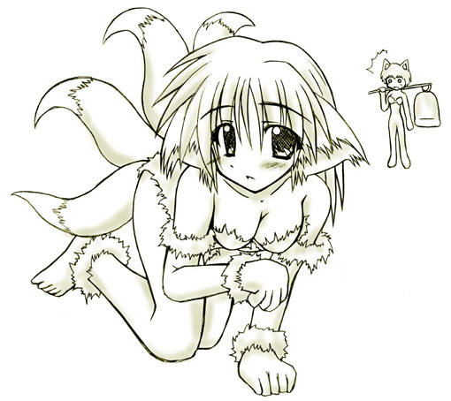 ragnarok online, animal ears, blush, fox ears, game, gloves, multiple tails, short hair, tail