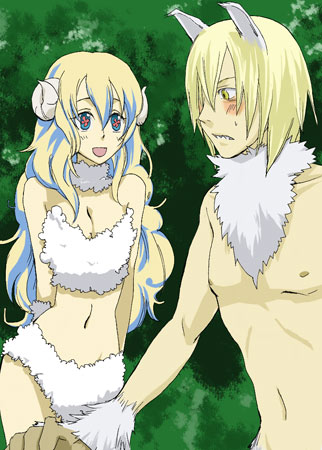 nia teppelin, viral (ttgl), tengen toppa gurren lagann, lowres, 00s, animal ears, blonde hair, blue eyes, horns, long hair, sheep, sheep horns, sheepgirl