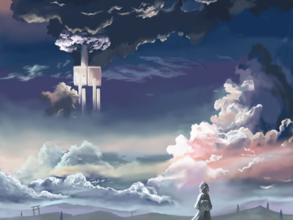 katzeh, saigyouji yuyuko, touhou, tagme, 1girl, female focus, hat, outdoors, sky, solo