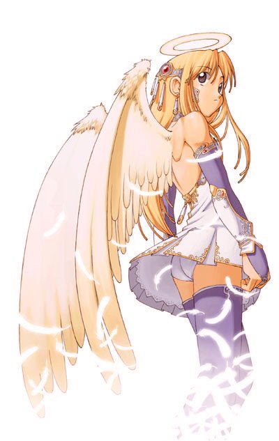 angel, long hair, panties, skirt, thighhighs, underwear, wings