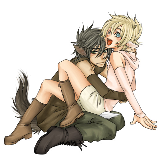 tagme, 2boys, child, goatboy, male focus, multiple boys, simple background, wolfboy, yaoi