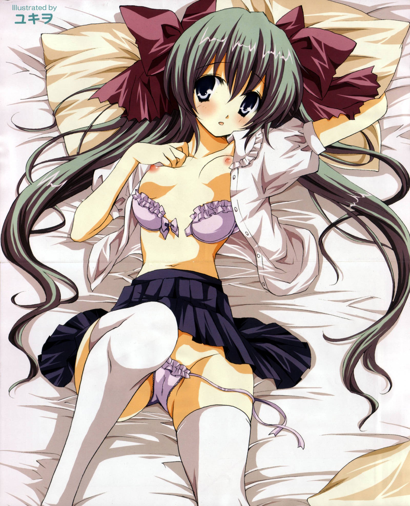 highres, blush, flat chest, open clothes, open shirt, panties, shirt, skirt, underwear
