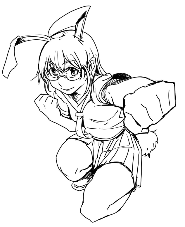 animal ears, glasses, long hair, necktie, rabbit ears, school uniform, serafuku, skirt