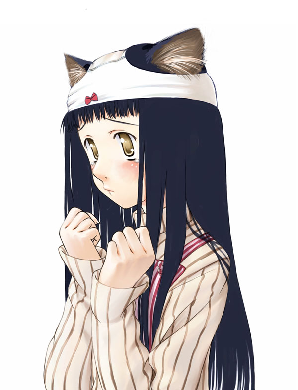animal ears, black hair, blue hair, blush, cat ears, long hair, panties, tears, underwear, yellow eyes