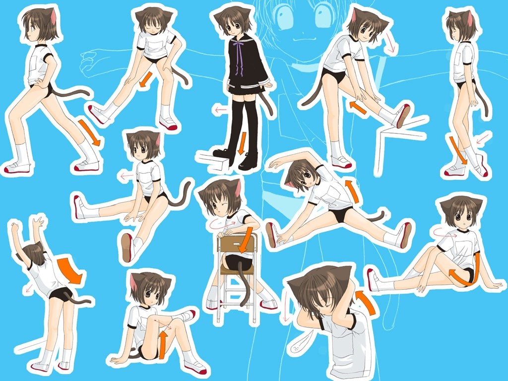 animal ears, brown eyes, brown hair, buruma, cat ears, flat chest, gym uniform, school uniform, serafuku, short hair, skirt, thighhighs